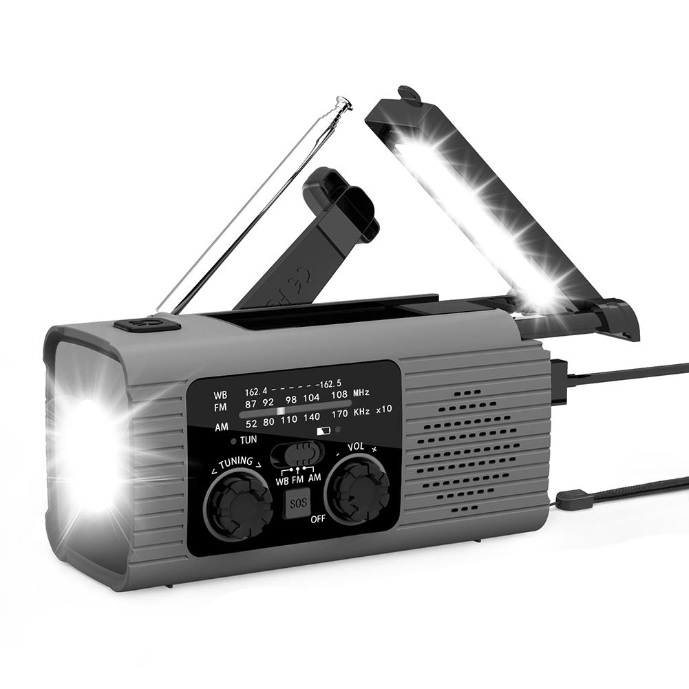 

Emergency Hand Crank Radio Solar Powered Radio with Reading Lamp Flashlight SOS Alarm AM/FM Weather Radio for Emergency/Home сірий