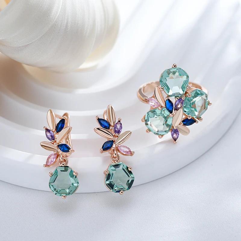 Geometric Cut Light Green Zircon Large Rings for Women Luxury Texture Jewelry AVE