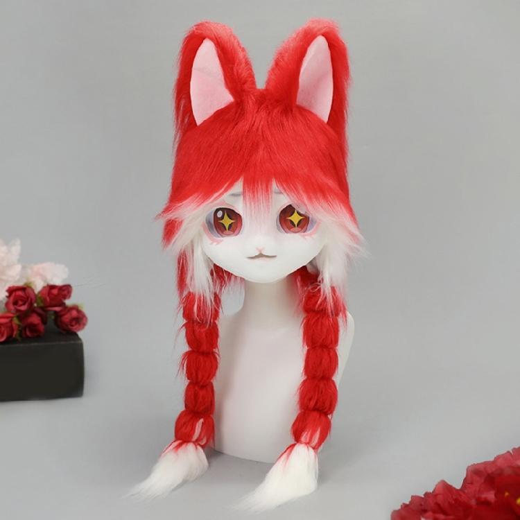 Animal Head Cats Fursuit Cut Mask Plush Cats Headgear Cats Costume for Halloween Masquerade Dress Up Cosplay Party