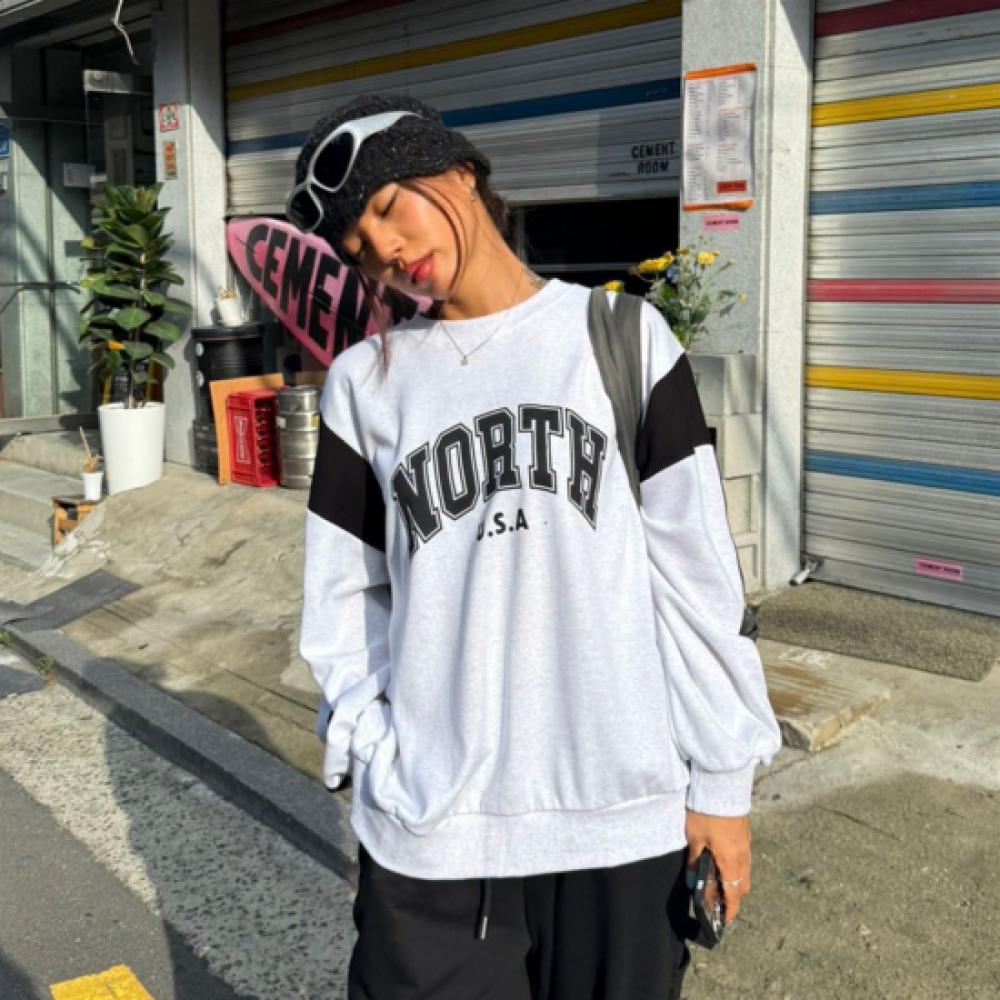 New Arrivals Open Run Women Oversize Color Block LeTTering AuTumn Long Sleeve T