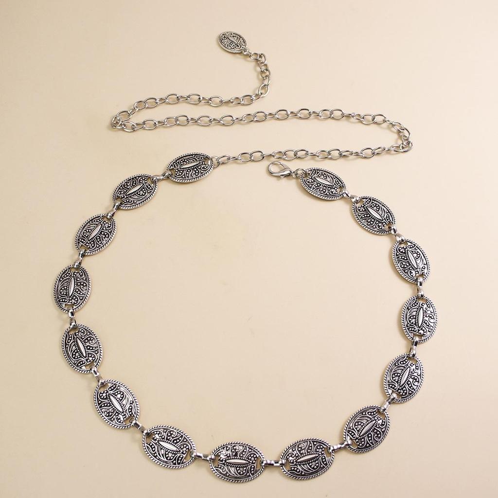 Vintage Floral Engraved Thin Metal Waist Chain - Fashionable Versatile Body Chain Belt