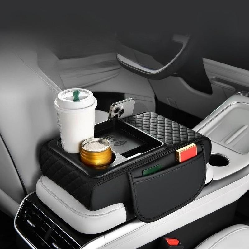 Auto Elbow Support Wireless Charging Car Arm Rest Cushion Thicken High-Density Sponge Center Console Armrest Box Cover