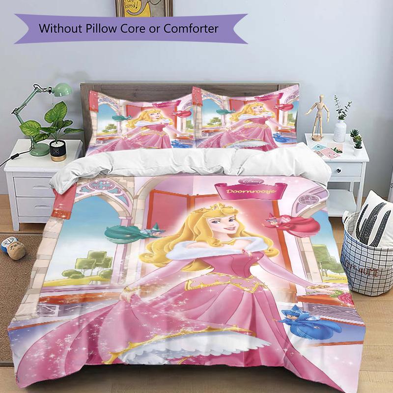 Princess Aurora'S Castle Print 3Pcs Bedding Setduvet Cover With 2 Bedropillowcase Home Birthday Gift