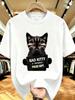 Unisex O Neck Tee Bad Kitty Police Mugshot Cat Print Cotton Short Sleeve Loose Summer Street Breathable Daily Casual Basic Wear Top