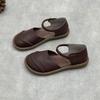 Johnature Sandálias rasteiras retrô artesanais de couro genuíno, casuais, versáteis, confortáveis, sola macia, sapatos femininos