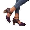 Baotou round head hollow women's sandals spring and summer thick heel high heel one-word buckle high heel sandals Mary Jane women's single shoes