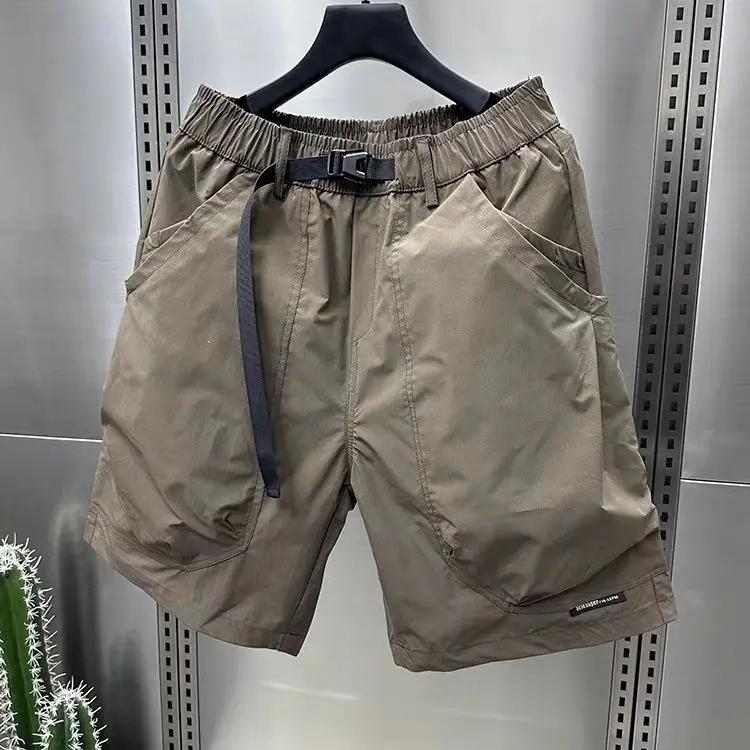 Herren Sommer Arbeitshose mit großer Tasche am Bund, dünn, locker, gerade, halblange Hose