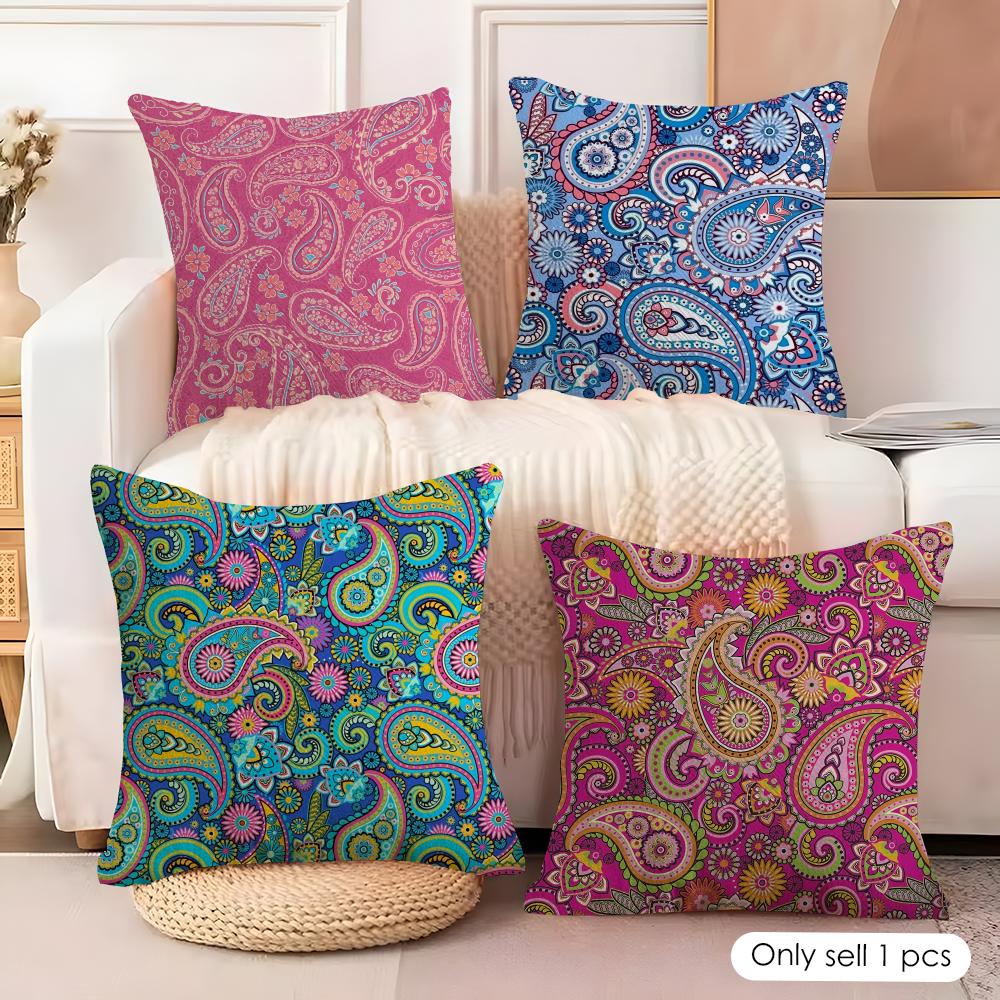 Painted Design PPaisleyS Cushion Cover Natural Linen Organic Fabric DoubleSided Printing Couch Pillow Covers Home Decor