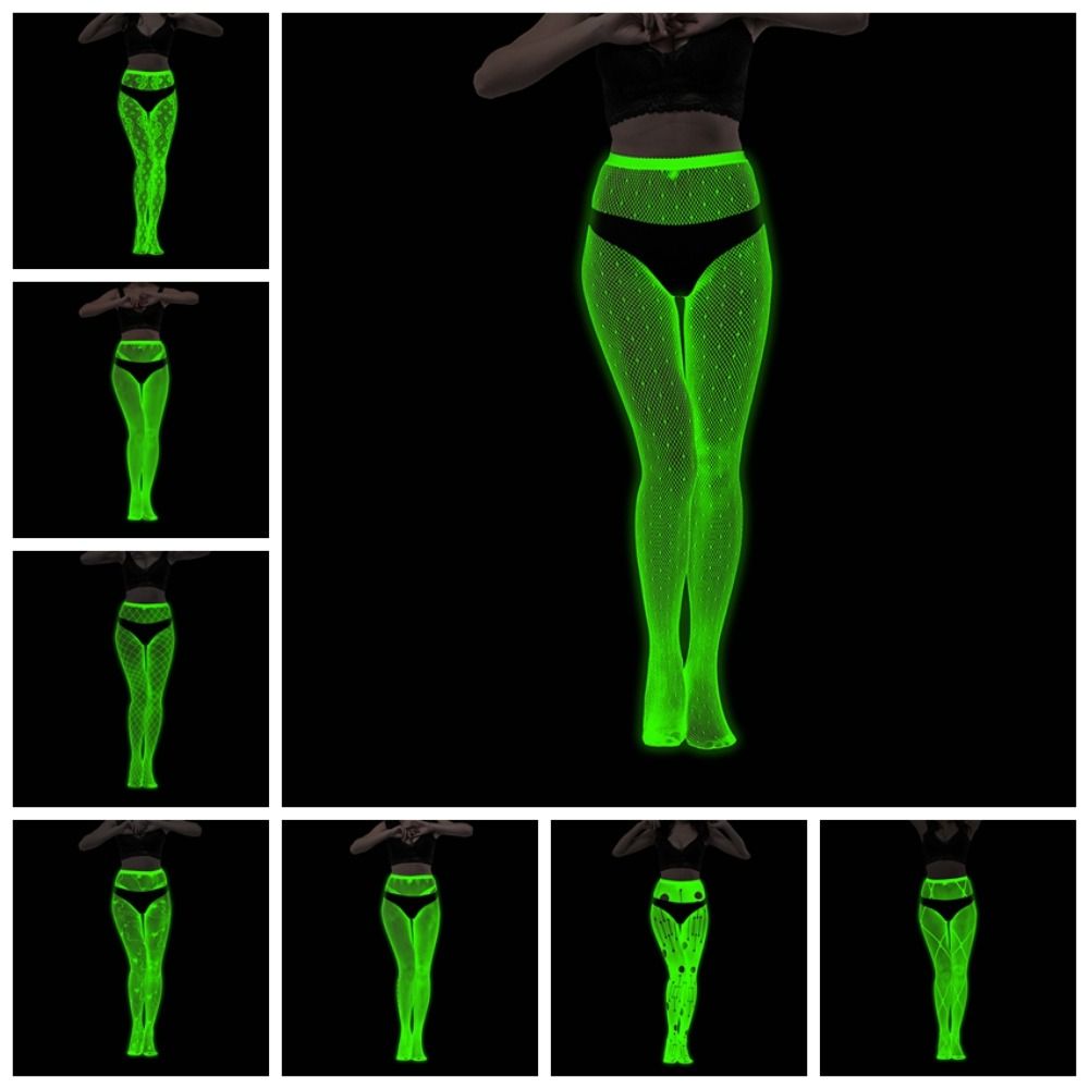 Fashion Spandex Glow In The Dark Stockings Fishnet Nylon Noctilucent Stockings Noctilucent Shiny Pantyhose Women