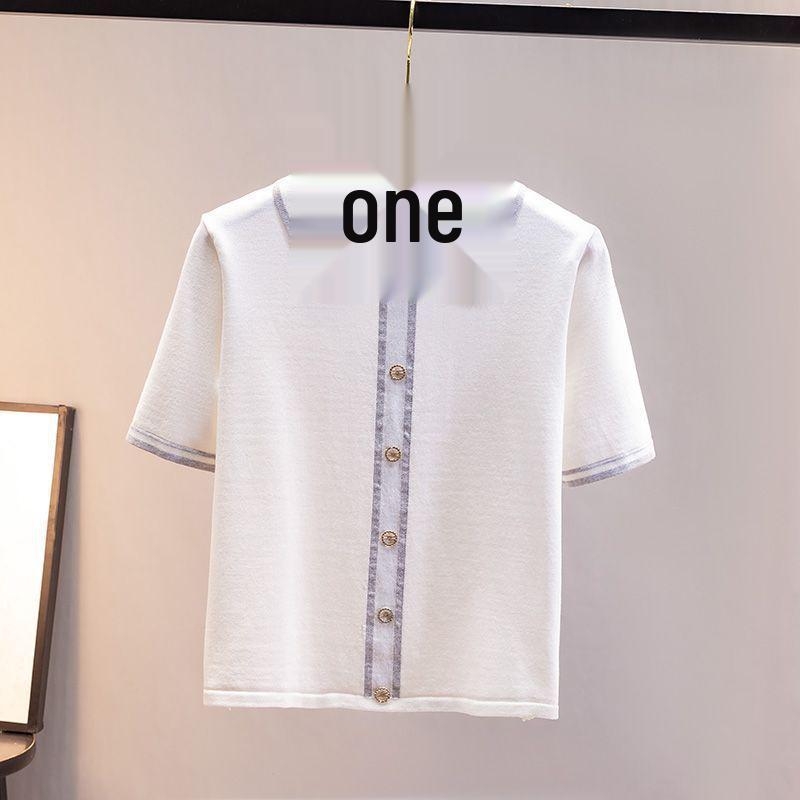 2025 Spring Korean-Style Ice Silk Loose Polo Top 5XL белый