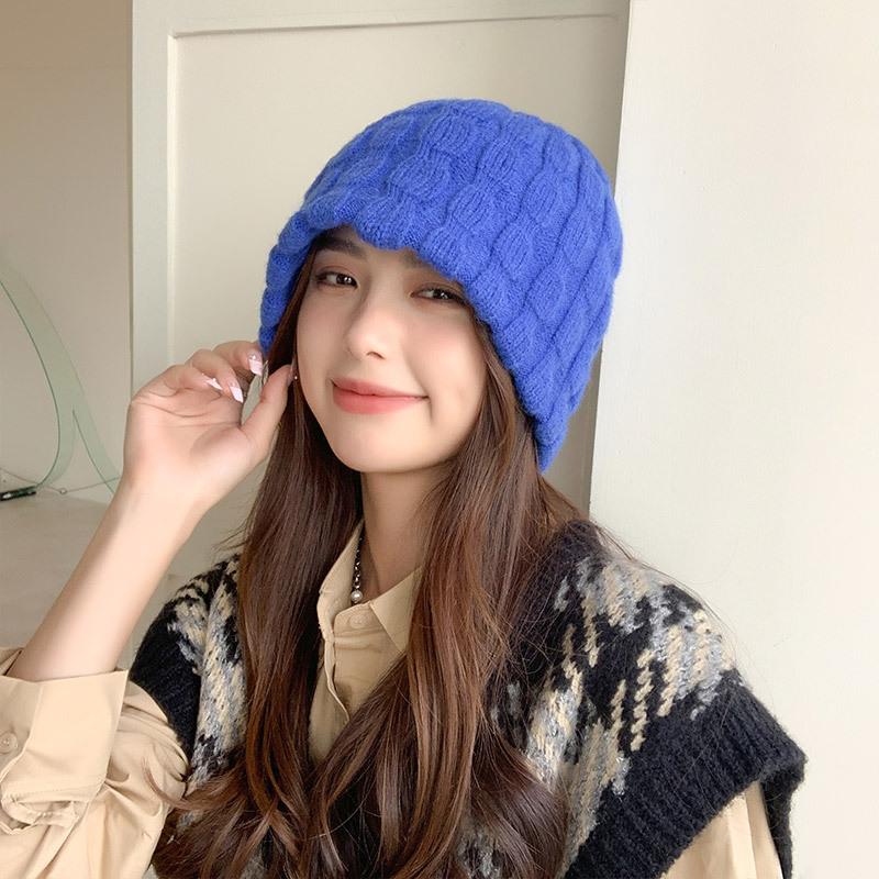 Soft waxy knitted wool bucket hat women's autumn and winter big head circumference washbasin hat bucket hat