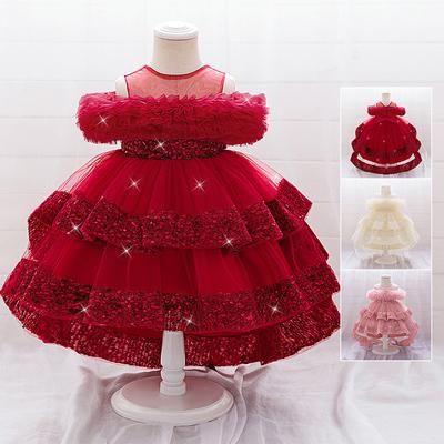 Vestito da Festa con Paillettes per Bambina Piccola Pizzo Lungo Principessa Abito da Ballo Matrimonio Bambino Vestiti da Sera