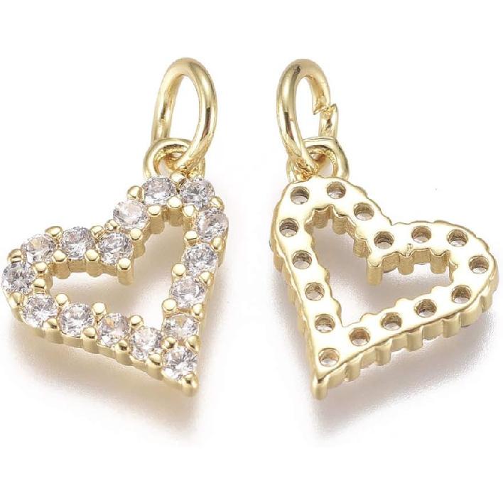DanLingJewelry 20 Pcs Cubic Zirconia Brass Charms Heart Charms 18K Gold Plated Charms for Jewelry Making Choker Tiny Dangle