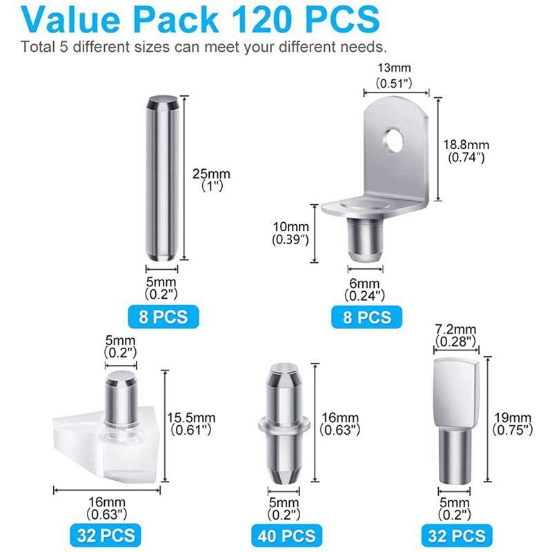 ABWR-240Pcs Shelf Pegs Kit, 5 Styles Shelf Pins Shelf Support Pegs, Cabinet Shelf Pegs For Shelves Bookcase Bookshelf Pegs