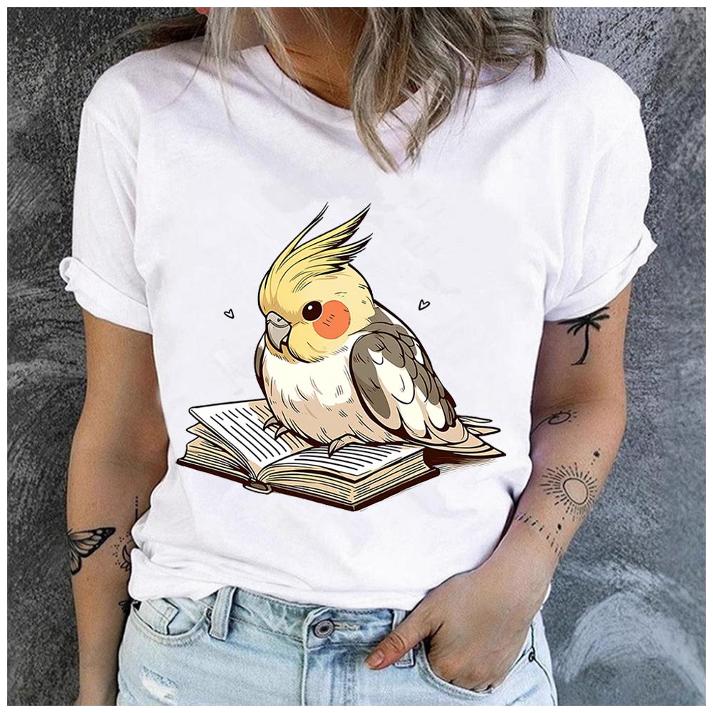 Unisex Womens Cotton The Studious Parrot Print Tshirt Loose Round Neck Casual Short Sleeve Fashion Top Clothing Summer