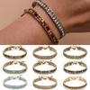 Luxury Iced Out Chain Bracelet Gold Color Shiny Rhinestone Bangle Cubic Zirconia Bracelet Wedding