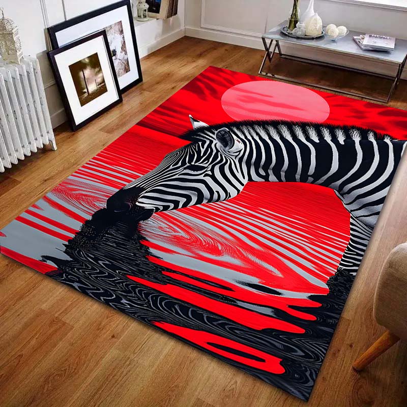 Red Zebra Drinking Water Print Carpet for Bedroom Living Room Bedside Sofa Floor Mat Modern Home Decor Area Rug Large Size