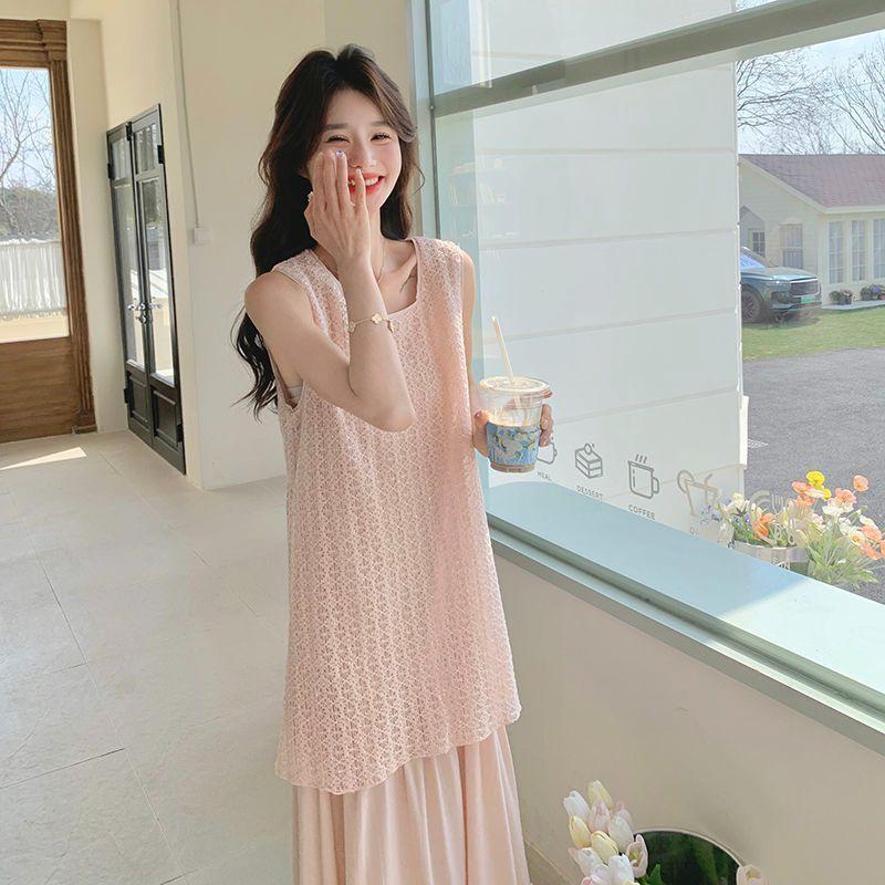 Plus Size Slimming French Style Lace Patchwork Two-Piece Tank Dress for Women