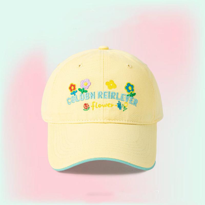 Mint Green Flower Baseball Cap Women's Spring and Summer Versatile Cute Big Head Circumference Hat Wide Brim Show Face Small Hat
