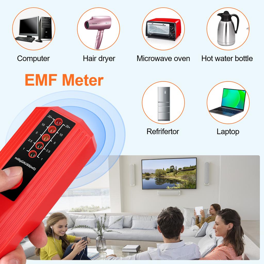 Portable Magnetic Field Detector 5 LED Radiation Tester Handheld Radio Frequency Field Tester for Electrical Instruments
