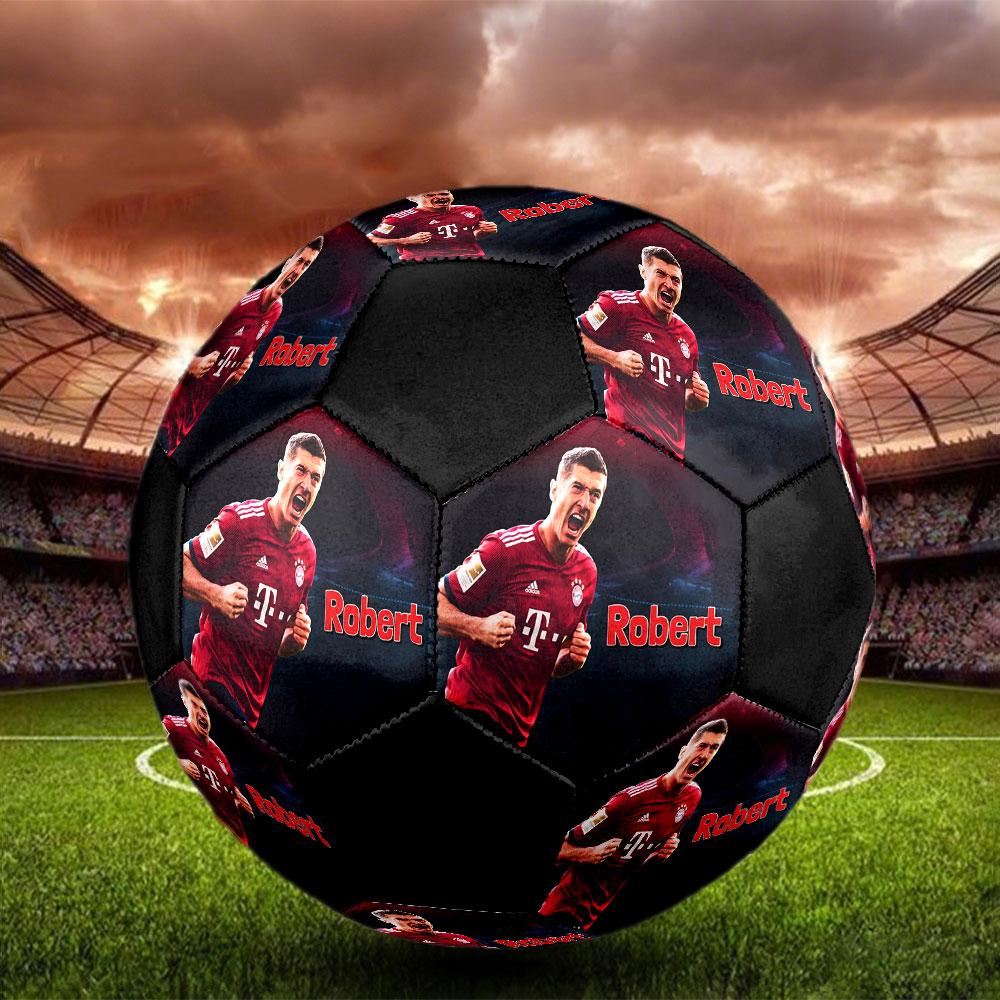 Robert Lewandowski Size 5 Soccer Ball, Machine-Stitched PVC, Durable & High Bounce, All Ages Fit, Fan Merchandise, Matches & Outdoor Use.