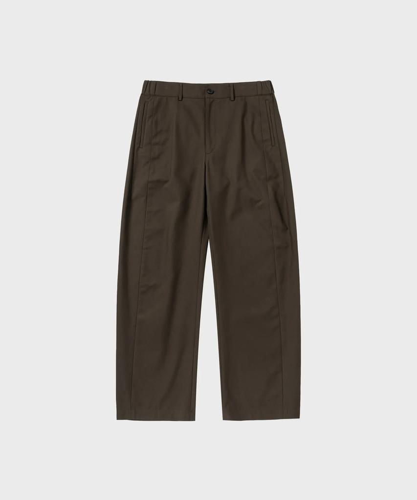 NONBLANK Curved Loose Fit Elastic Waist Slacks_Brown