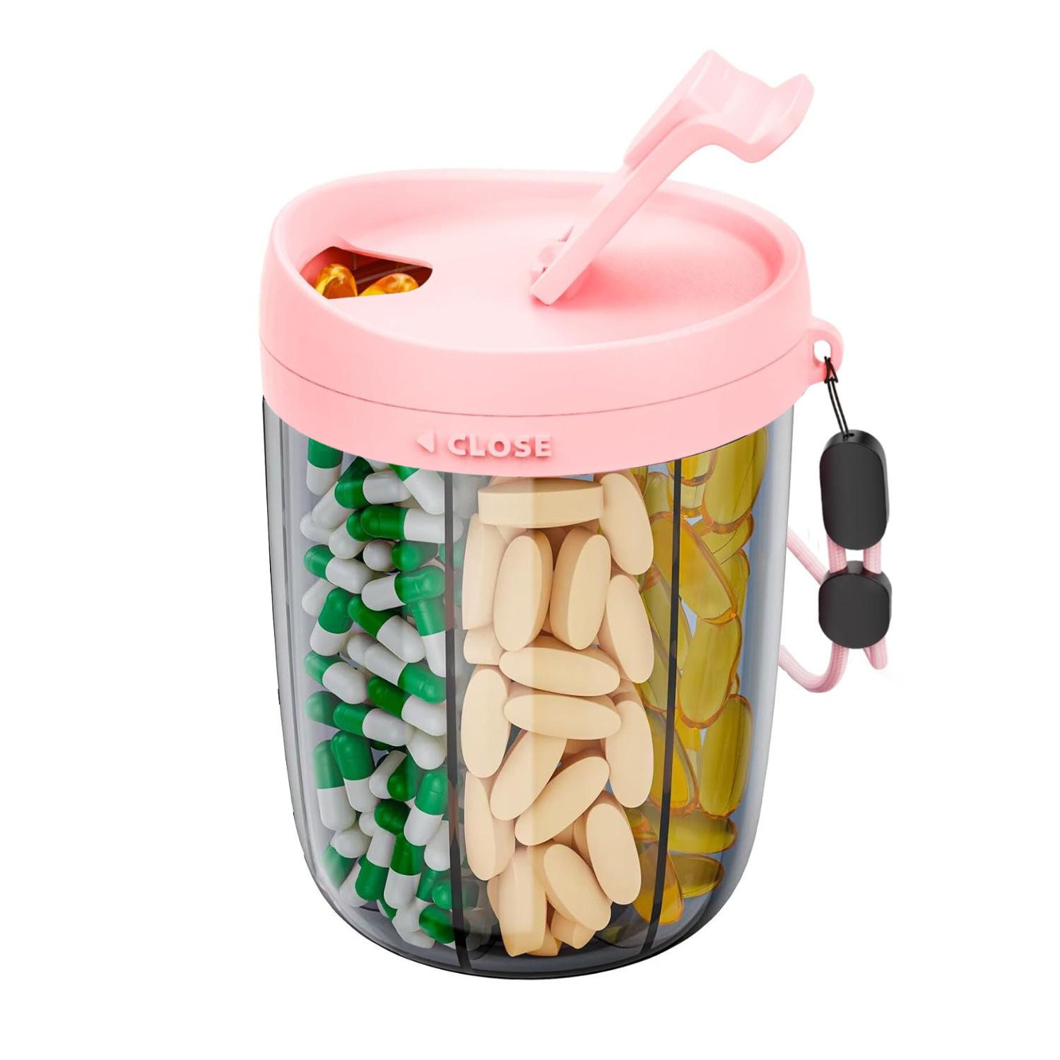 

6 Grids Large Pill Cup Bottle Organizer Supplement Organizer for Holding 6 Various Vitamins Travel Pill Case Box Straw Container рожевий