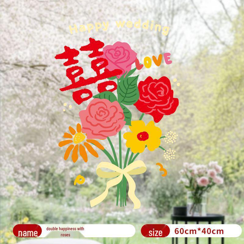 Double Door Static Cling Xi Wedding Sticker for Glass Windows 【Wedding Static Cling】