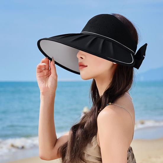 Women's Sun Visor Hat Summer Large Brim Fishing Cap with Bow UV Protection Half Open Top Beach Hat for Hiking Travel