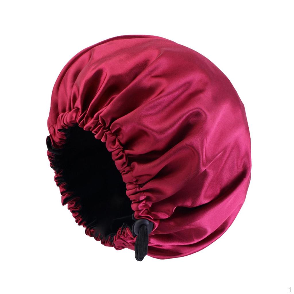 Satin Bonnet Head Wear Adjusting Night Sleep Hat for Bath Long Straight Hair