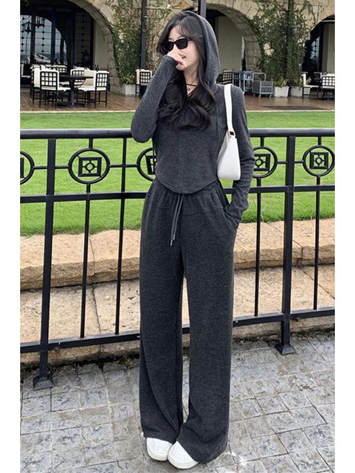 

2025 Women s Casual Lazy Style Hooded Cardigan & Pants Two-Piece Set for Autumn/Winter Medium темно-серого