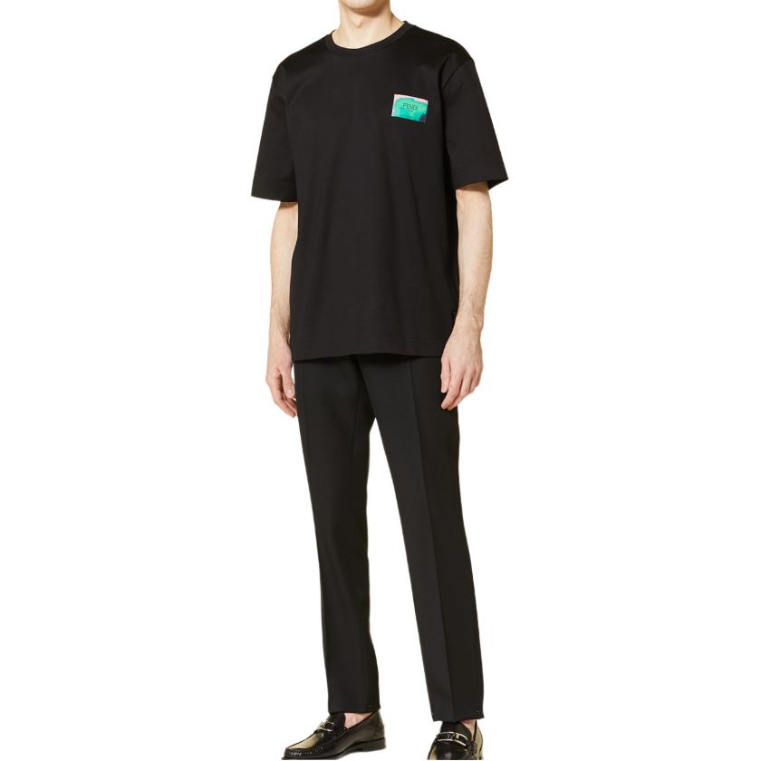 FENDI T-Shirts Men's Black Crew Neck Moderate Straight Fit FY0894AN1UF0QA1