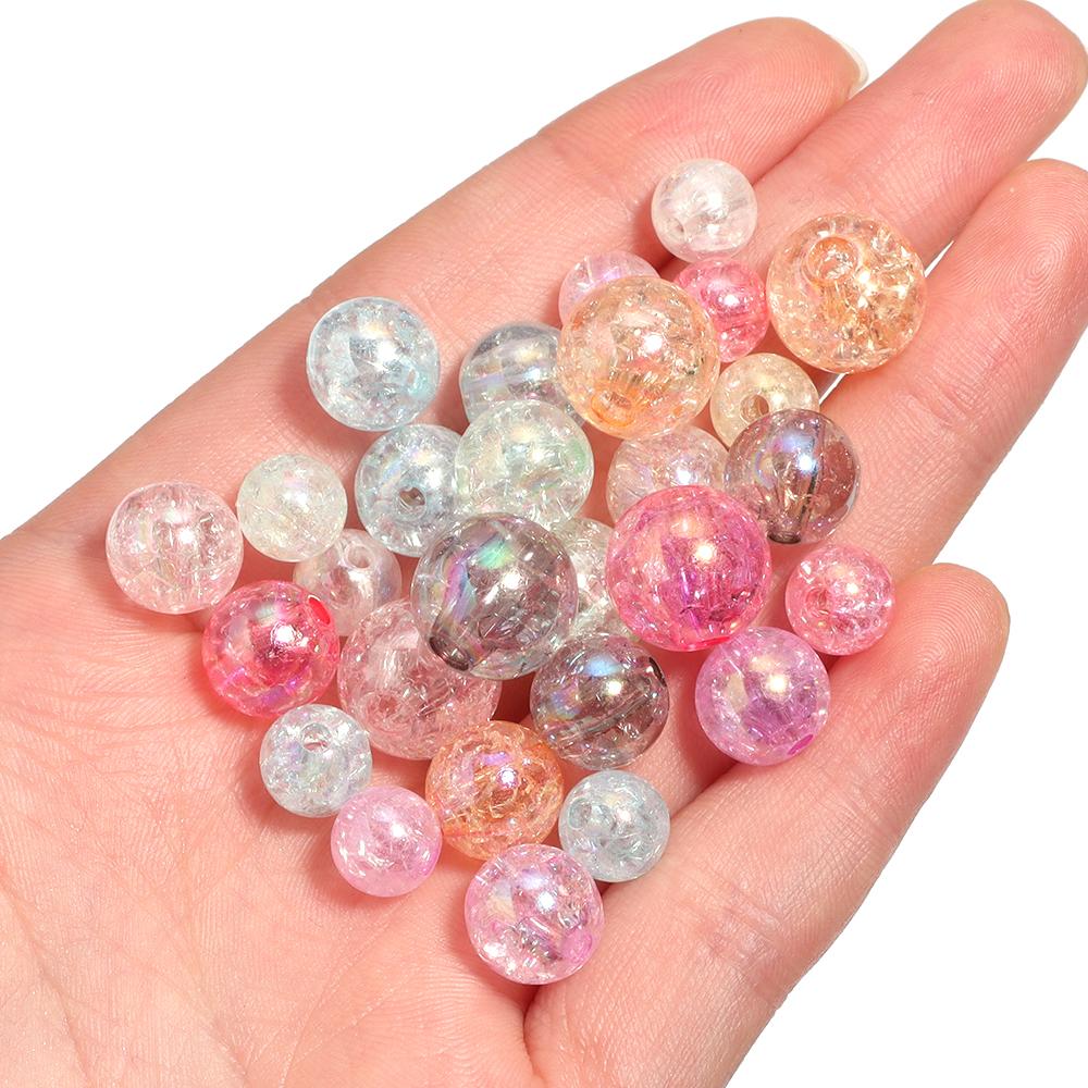 50/100pcs Cracked Acrylic Beads Candy Color Mixed Round Loose Spacer Beads For Jewelry Making DIY Bracelets Necklace Accessories
