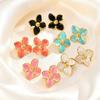 Elegant Glaze Blue Flower Stud Earrings Waterproof Women's Stainless Steel Stud Earrings Stylish Unique Jewelry Gift