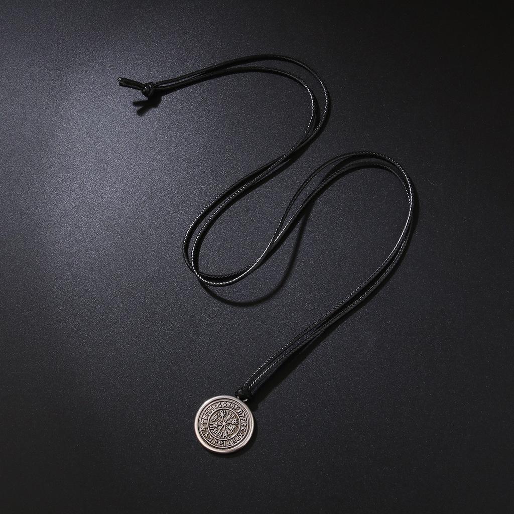 Vintage Round Leather Cord Pendant Necklace With Unique Fingerprint Design Bohemian Statement Jewelry For Women