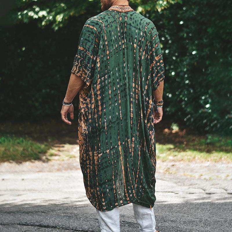 2026 Zomer Herenmode Bedrukte Cape Jas Casual Strand Zonbescherming Shirt Lichtgewicht Buitenlos Streetwear Jack
