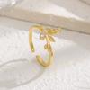 Exquisite Charm Gold Color Inlay Zircon Crown Little Bird Branch Opening Ring for Woman Stainless Steel Cute Animal Jewelry Gift