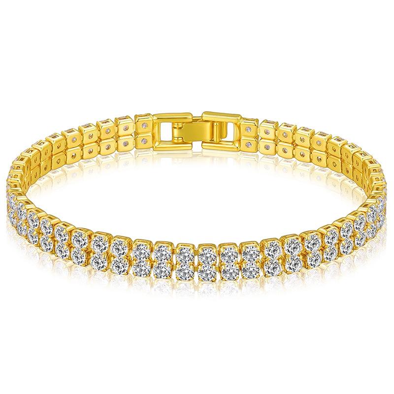 2026 Chain European and American Double-row Tennis Chain Bracelet Men's and Women's Fashion Three-row Full Diamond Jewelry