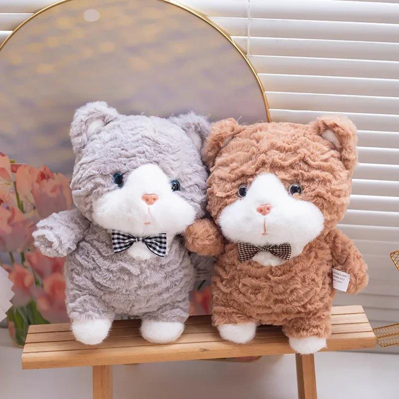 23cm Naughty Cat Plush Toy Kitten Soft Stuffed Doll  White Brown Pussycat Mewed Cute Birthday Gift for Kids Home Decor