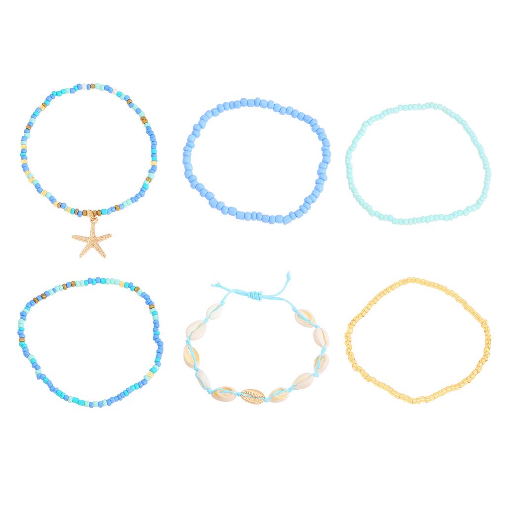 Bohemian Beach Anklet Set, Multi-Layer Beaded & Shell Charm Ankle Bracelets with Starfish, Turtle, Tassel Details