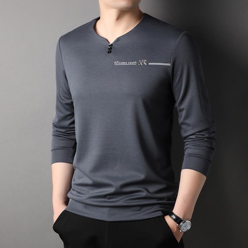 Spring New Men's Long-sleeved T-shirts, Fashionable and Casual Solid Color T-shirts, Bottoming Shirts for Men