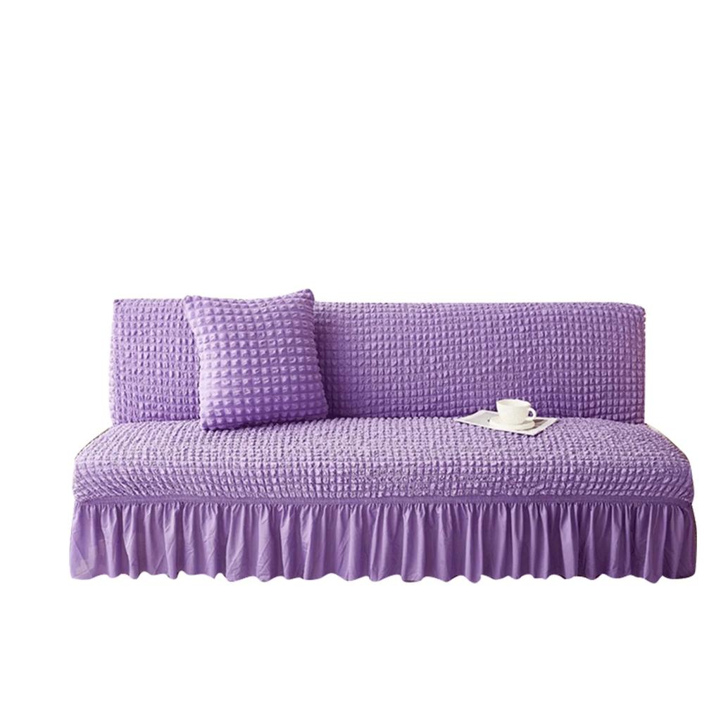 Elastic Solid Color Seersucker Fabric Without Armless Sofa Bed Cover with Skirt Slipcover Fitted Couch Cover Washable Fabric