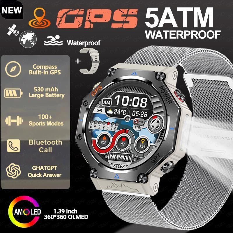 2026 Outdoor Sport Smart Watch GPS Built-in Dual-band GNSS Compass Waterproof Military AI Assistant Sport Smartwatch Men Woman