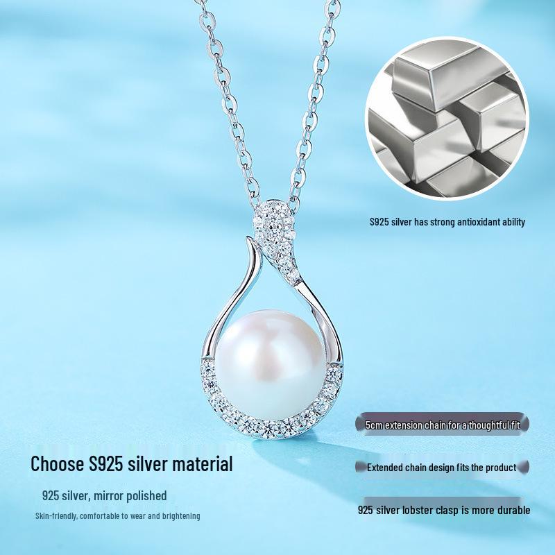 Korean Water Drop Freshwater Pearl Necklace for Women - Pure Silver S925 Pearl Pendant Clavicle Chain