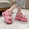 Mode Bling Riemen Klobige Sandalen Damen Sommer 2024 Dicke Sohle Keilabsatz Strand Pantoletten Frau Mode Rosa Hohe Plateau Sandalen Mujer