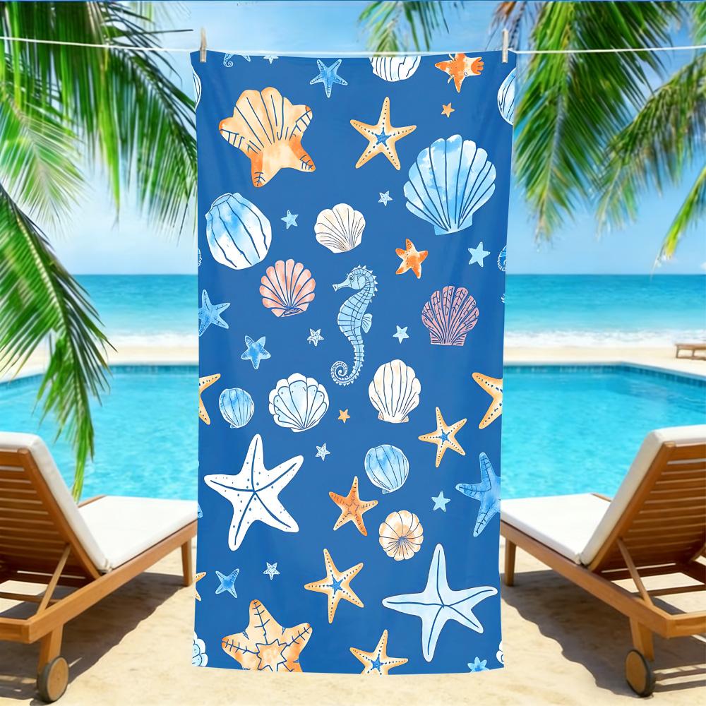 

Sea Life Starfish Beach Towel – Oversized Quick Dry Sand Free with Watercolor Seashell & Seahorse Print W30*H60(CM)