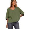 US Shiying Simple and Versatile V-neck Short sleeve T-shirt Women 2025 Summer New Solid Loose Pullover Women