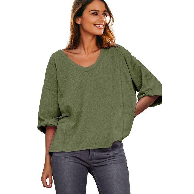 US Shiying Simple and Versatile V-neck Short sleeve T-shirt Women 2025 Summer New Solid Loose Pullover Women