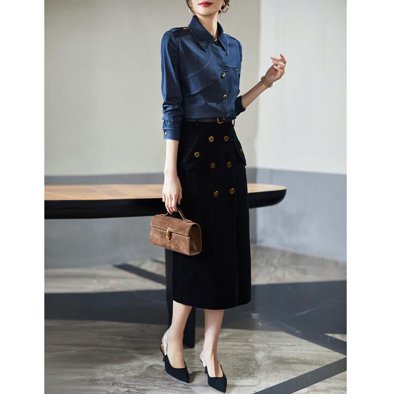 Women's Faux Denim Cotton Lapel Shirt