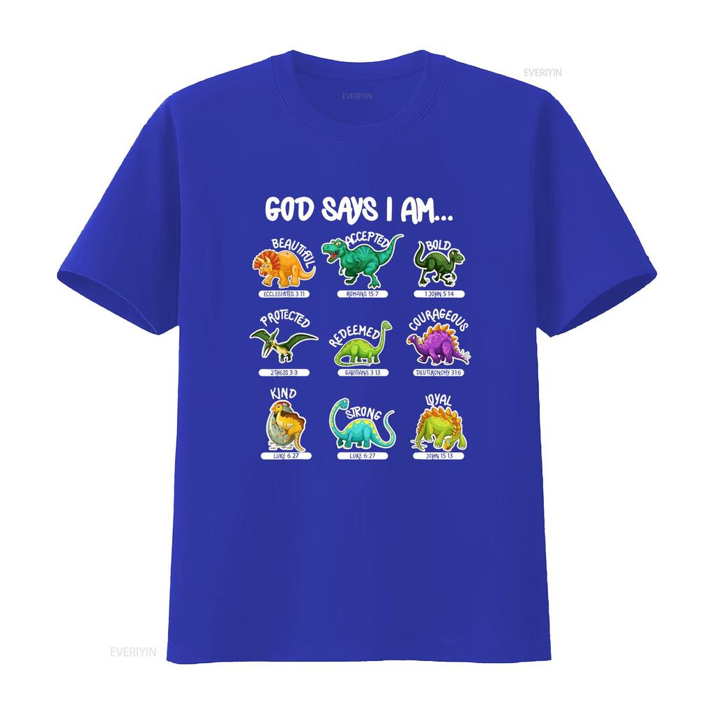 God Says I Am Dinosaur Themed Bible Christian Womens Boys T Shirt vintage Washed Soft Comfortable Unisex graphic streetwear
